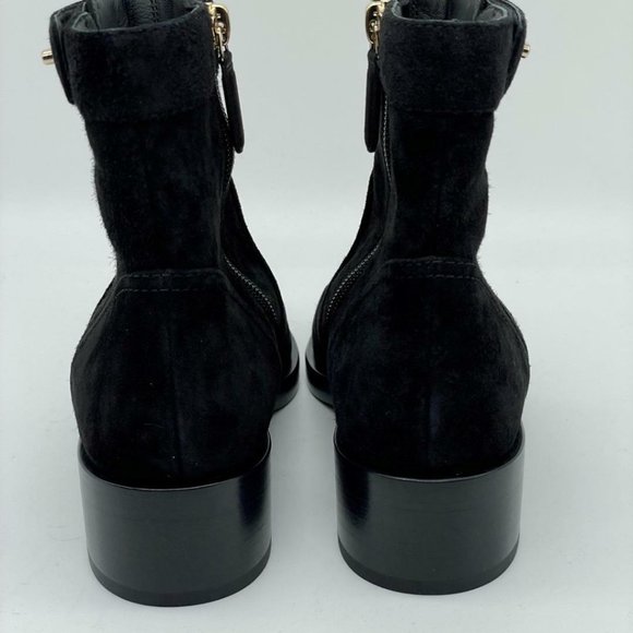 CHANEL 20K Suede Cap Toe Quilted CC Turnlock Flat Ankle Booties Boots - Picture 7 of 15